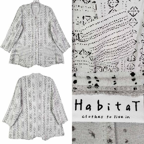 Habitat Button Up Shirt Top Women’s Size Small S White Geometric Pockets - Picture 1 of 12